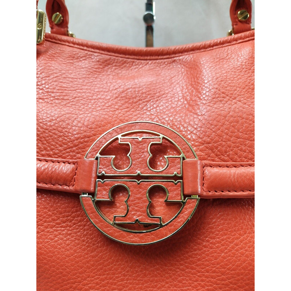 Tory Burch Amanda Red Leather Logo Pockets Satchel Shoulder Bag Purse - Picture 5 of 16